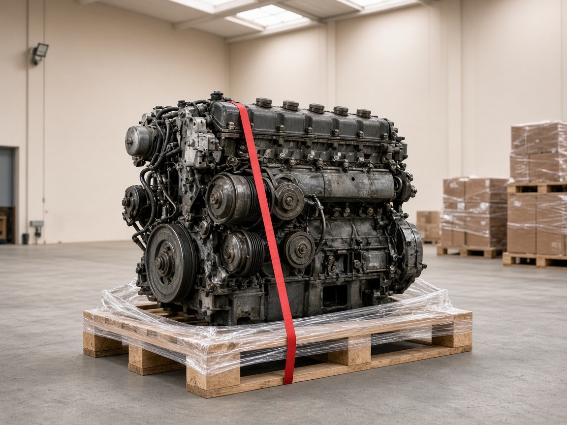 Engine packed on a pallet